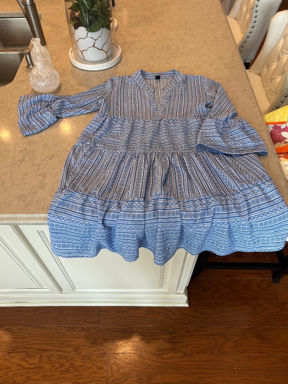 Esmara Blue/White Tiered Dress - Medium - Flowy, Lightweight, Boho Chic